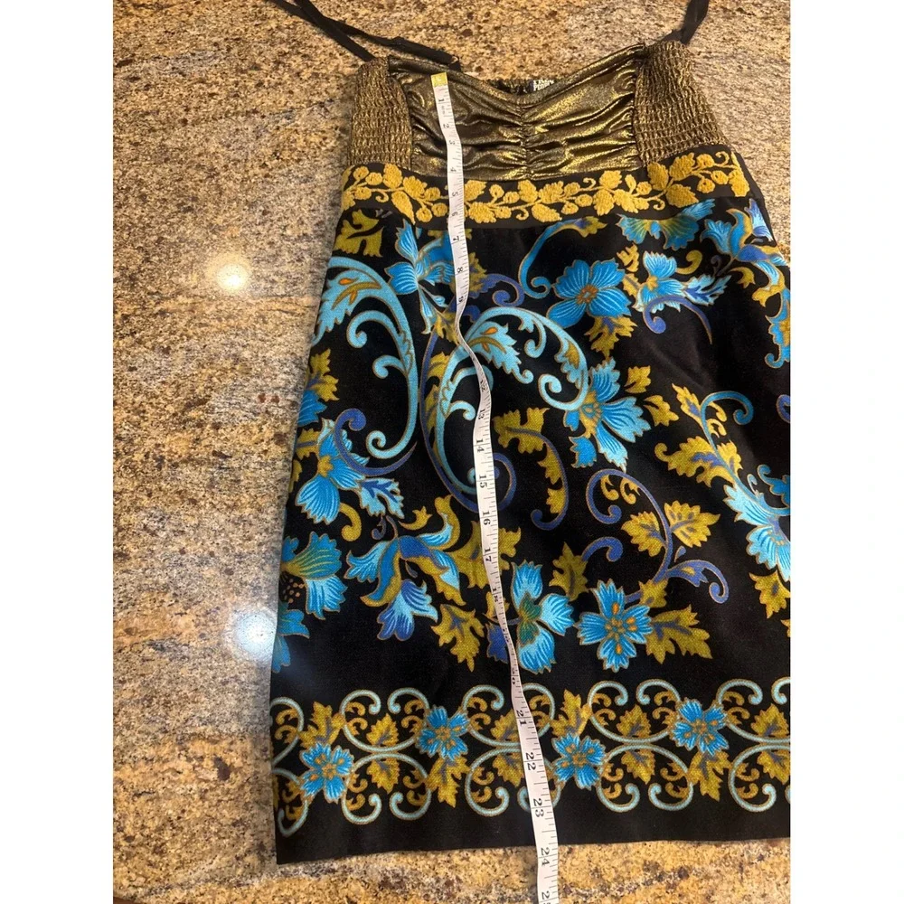 Free People Boho Floral Lost in Paradise Mini Dress Gold Metallic Smocked Blk 4